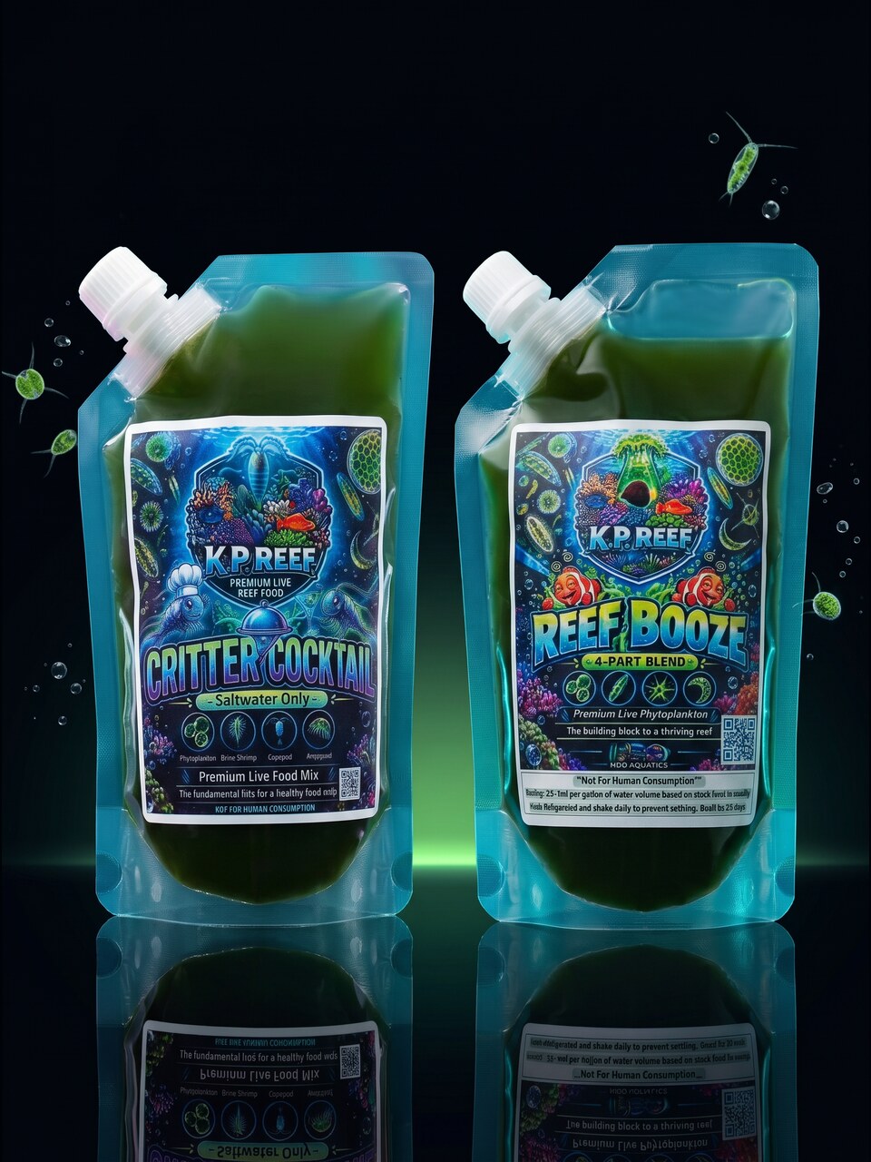 Tag Team bundle — a Critter Cocktail pouch and a Reef Booze pouch side by side